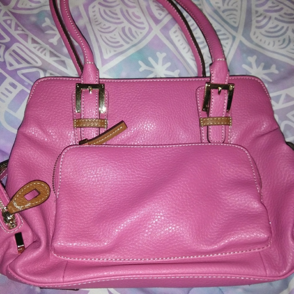 Liz Claiborne hot pink leather Cheetah lined purse